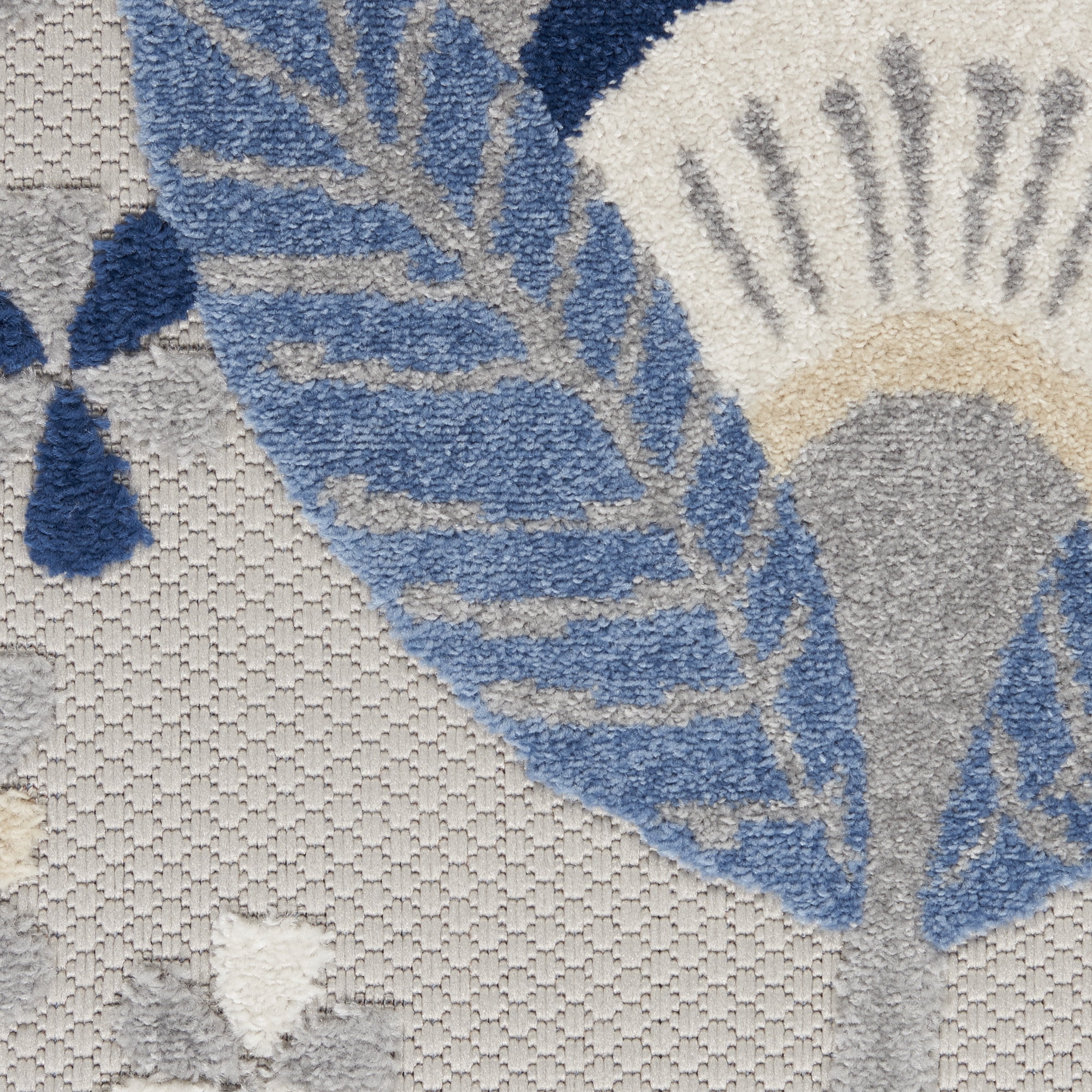 Nourison Aloha Indoor/Outdoor Floral Contemporary Blue/Grey 9' x 12' Area Rug, (9' x 12')