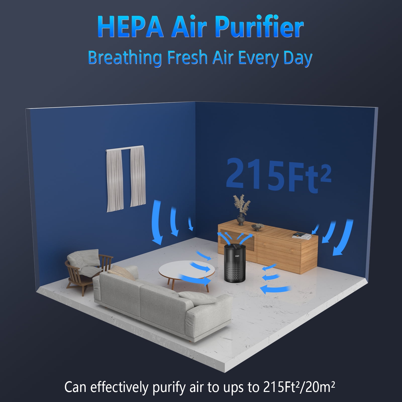 Fitnate 215 Sq Ft True HEPA Aromatherapy Air Purifier, Black
