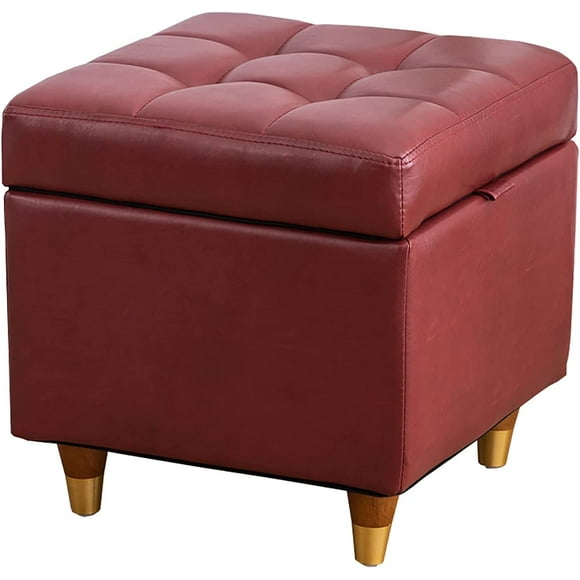 Ottoman Foot Stool Square Storage Stool Seat, Restaurant Dressing Table Fitting Room Coffee Table Small Versatile Ottoman, 40cm X 40cm X 40cm Indoor Storage Stools (Color : Red)