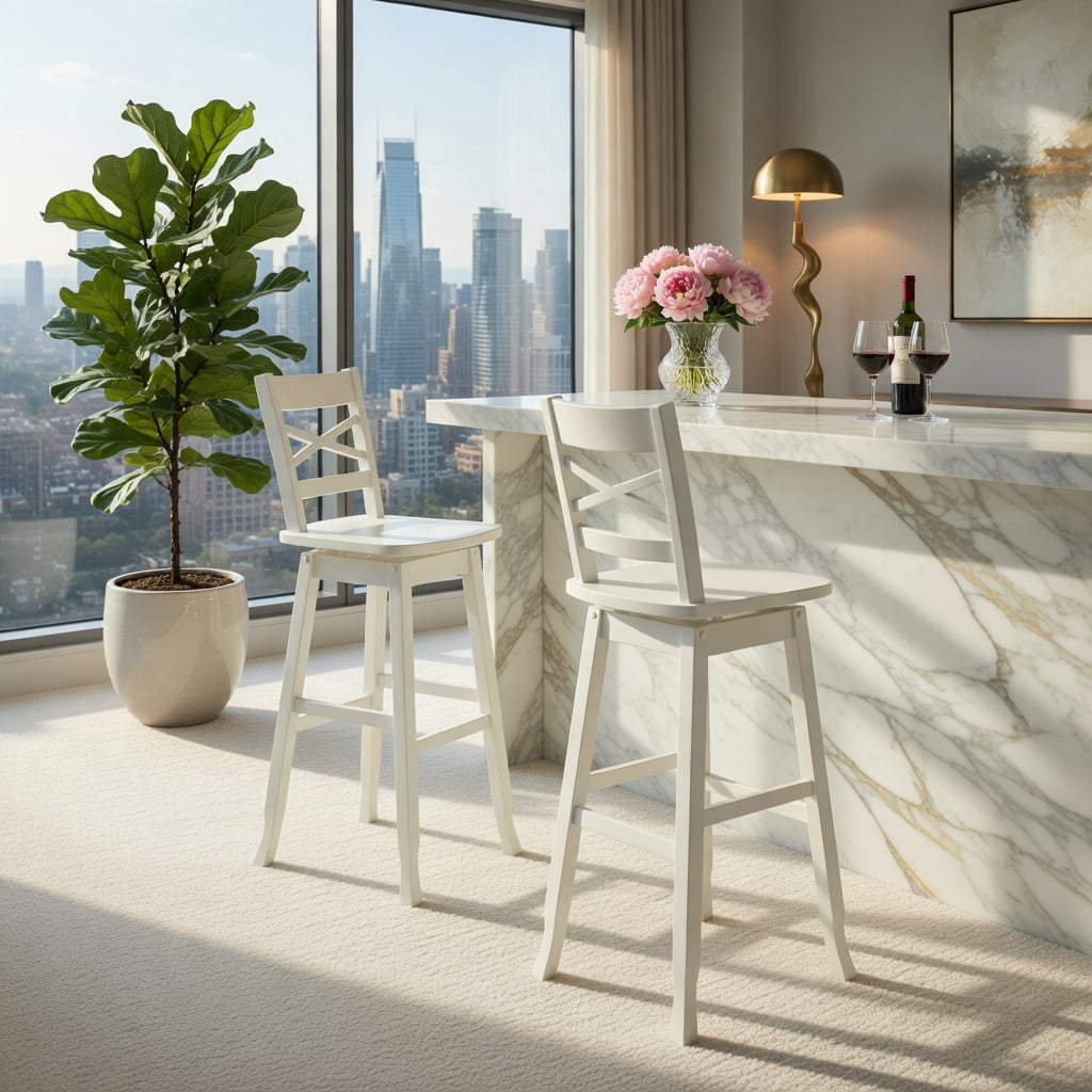Demi Bonn Set of 2 Swivel Counter 30" Height Bar Stool withclined Backrest, Modern Kitchen Dining Chair, White