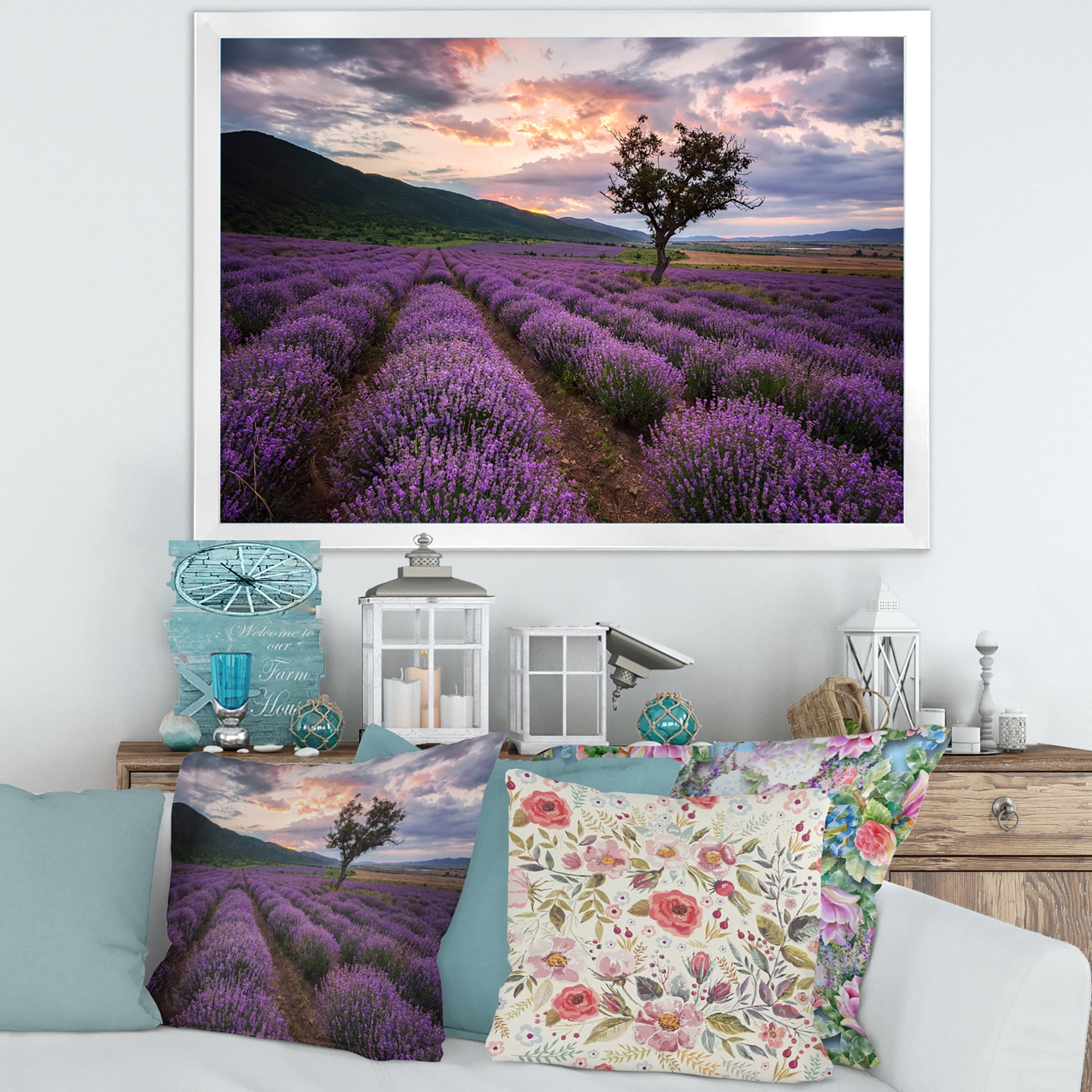 Designart 'Lavender Field At Sunrise III' Farmhouse Framed Art Print