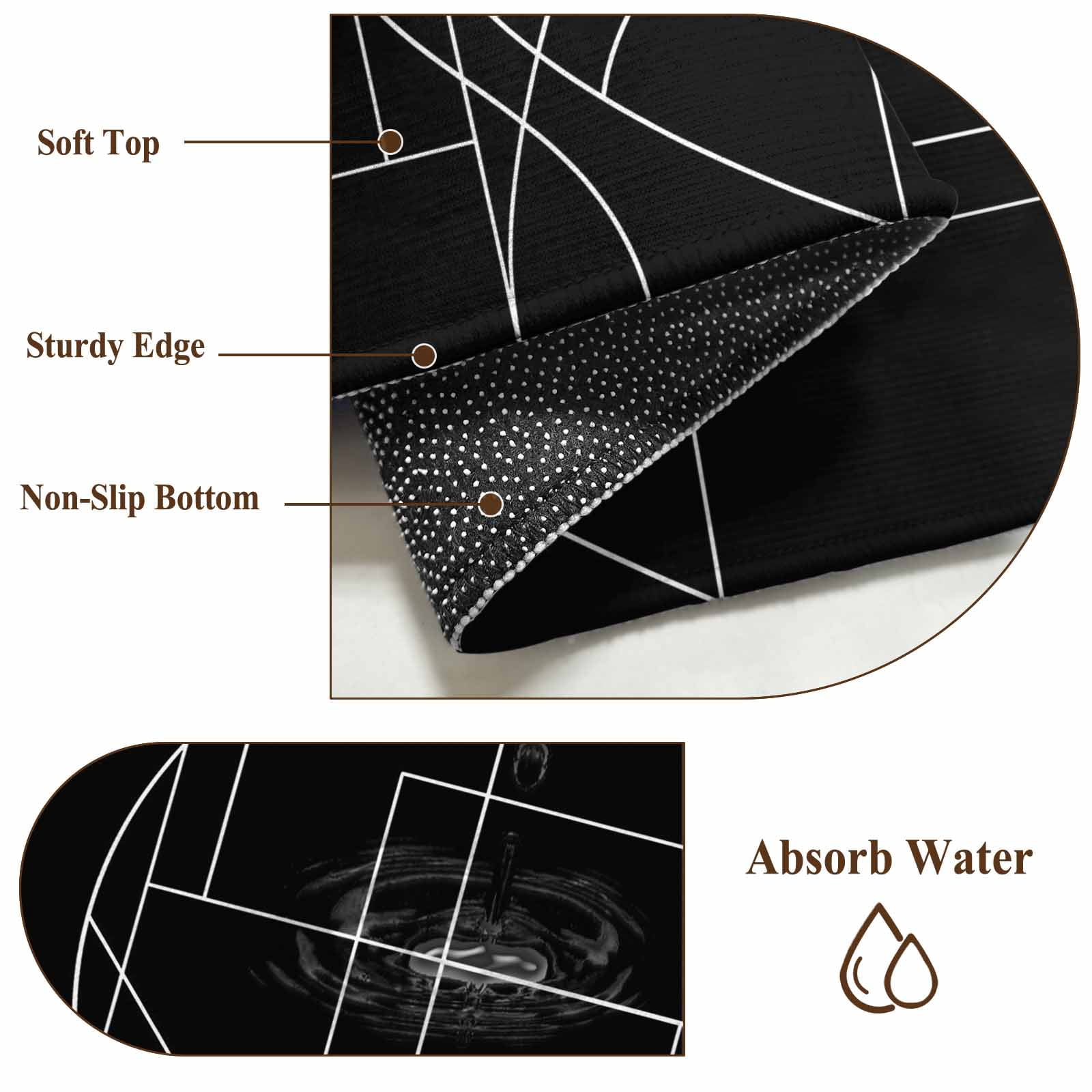 Black Striped Geometric Area Rugs 6'x9', Washable Small Throw Rugs for Kitchen Dining room, Modern Abstract Art Stripes Indoor Outdoor Rug Non-Slip Low Pile Carpet Runner Reversible Floor Mats
