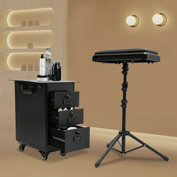 3 In 1 Tattoo Travel Cases With Tattoo Armrest Stand Rolling Makeup Train Case