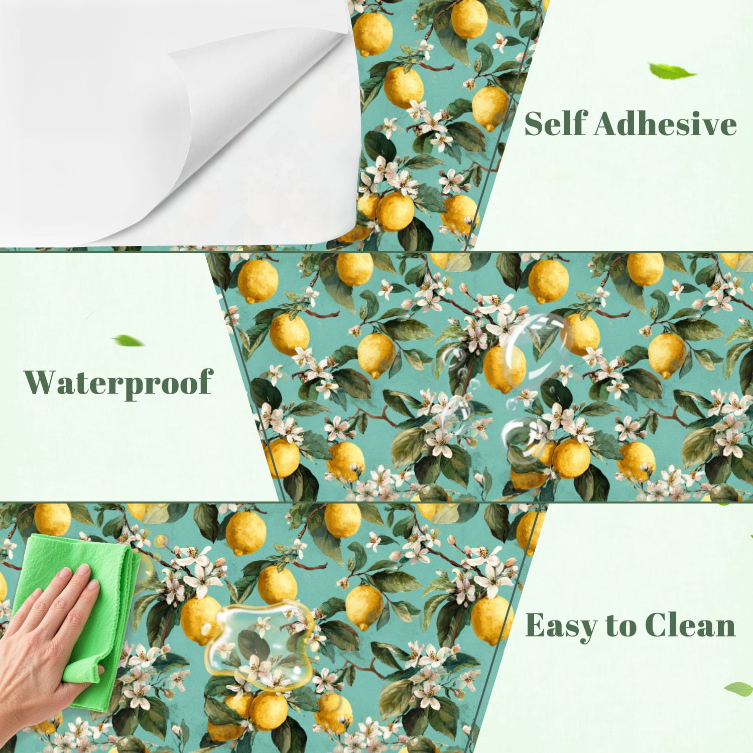 Peel and Stick Wallpaper Seamless Lemon Fruits Floral 24in x 118in Contact Paper Removable Self Adhesive Wall Mural Wall Decor for Bedroom Kitchen Cabinets