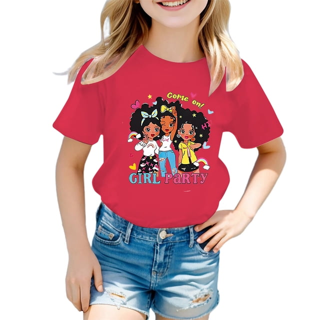 HNMKIU Hauts Tendance pour Filles T-Shirt Graphique à Col Rond Manches Courtes pour l'Été Tenue Décontractée Designs Confortables