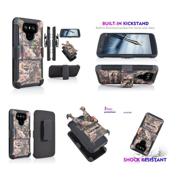 For 5.7" LG G6 Hybrid Holster Built-In Kickstand Belt Clip 3-layer Protections Shockproof Resistant Heavy Duty Rugged Defender Dual Layers Armor Impact Bumper Protective Phone Case [Huntingcamo]
