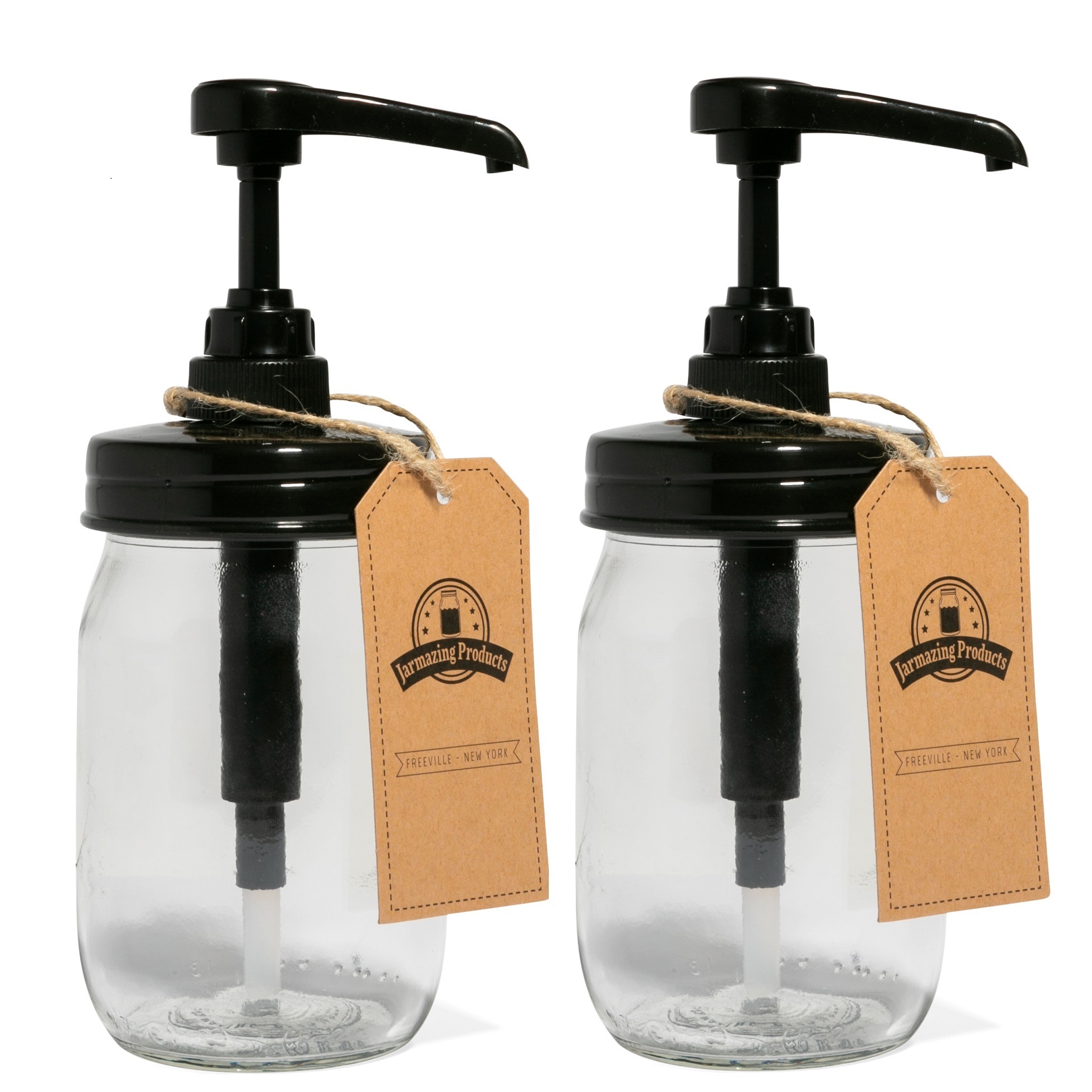 Mason Jar Syrup Dispenser - Set of 2 – 16 oz Smooth Jars with Rust-Proof, Leak-Proof, Food Grade Pumps for Honey, Syrups, Condiments, Salad Dressings and More