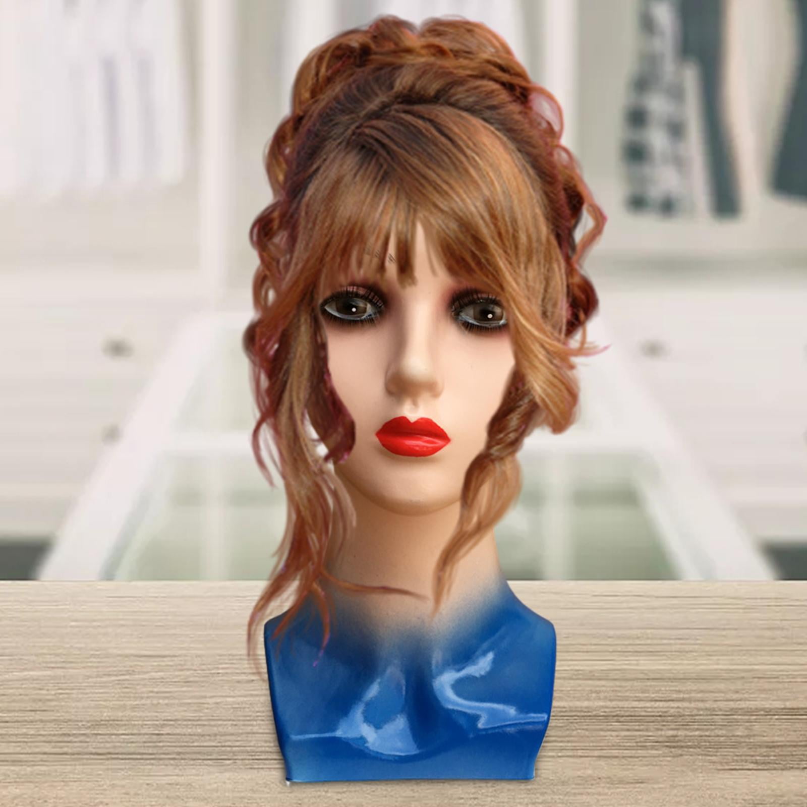 Female Bald Mannequin Head Manikin Head Stands for Hairpieces s Making blue cloth