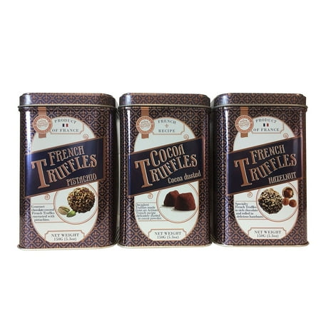 - Prestige Confiseur Truffles Assortment, Various Assortment (hazelnut, cocoa dusted, pistachio,3-tin pack, 15.9 oz)