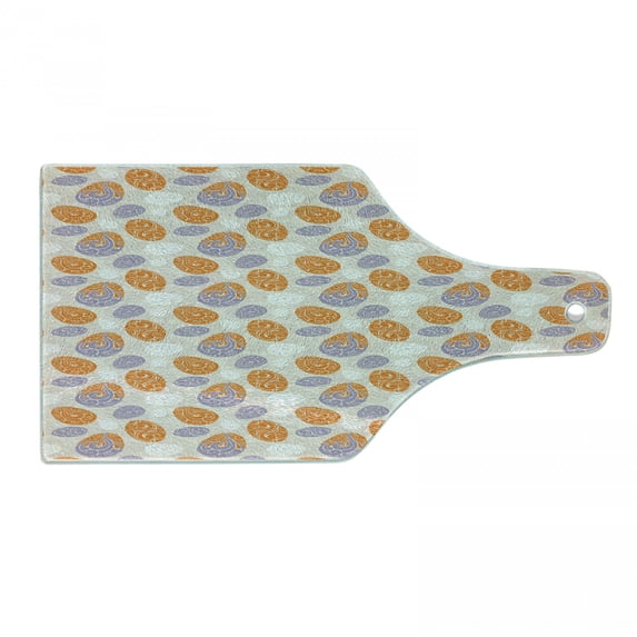 Abstract Cutting Board, Swirled Design Geometrical Motifs Ornate Spring Themed Illustration Print, Tempered Glass Cutting and Serving Board, Wine Bottle Shape, Orange Mauve Beige, by Ambesonne