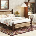 thumbnail image 4 of New Queen Pine wooden Bed with Rattan Headboard and Footboard, with Central Enhanced Bed Platform,Walnut, 4 of 11