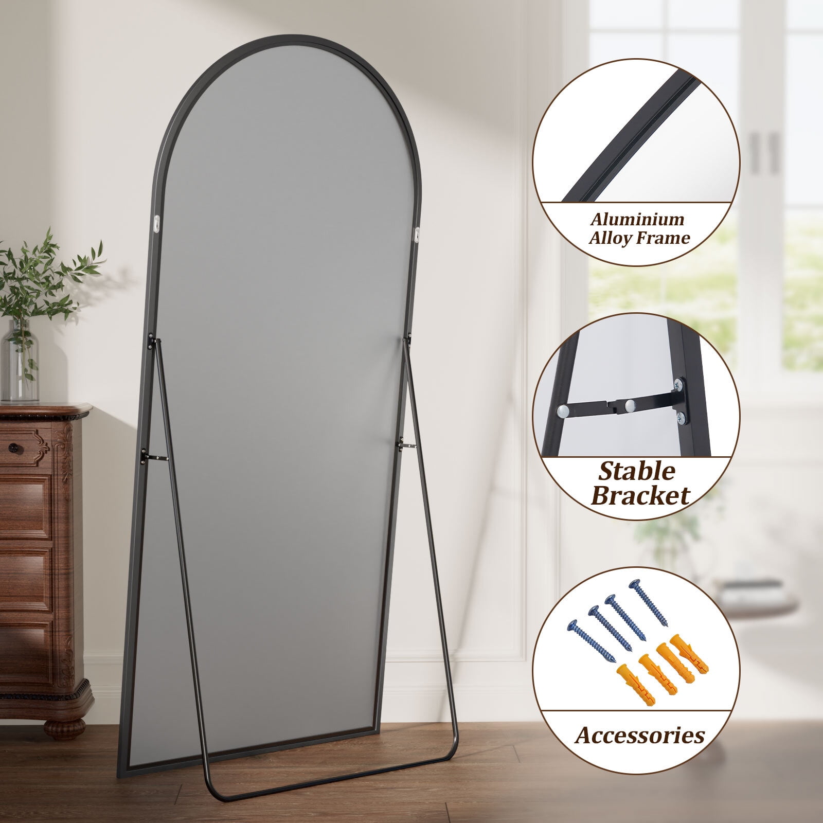 Cenovo 78"x 38" Arched Full Length Mirror Full Body Floor Mirrors, Black