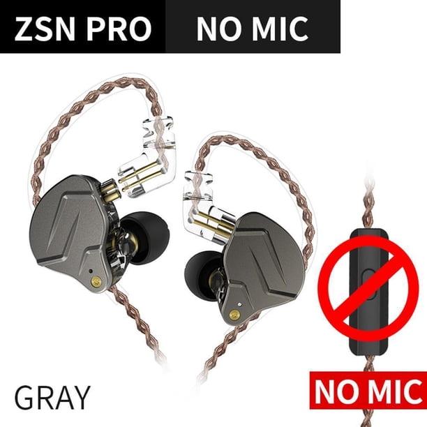 KZ ZSN Pro HIFI Bass Earbuds In Ear Monitor Audífonos (gris sin micrófono)