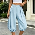 thumbnail image 6 of HBYJLZYG Women's Capri Pants with Pleated Lantern Style and Button Zip Fly, Relaxed Loose Fit with Elastic Waist and Side Pockets, Summer Casual Knee-Length Workwear, 6 of 9