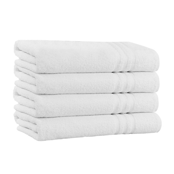 100 Cotton Bath Towels Pack of 4 Extra Plush & Absorbent White Bath