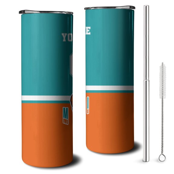 Miami 20oz Customs stainless steel Insulated tumbler with Lid and Straws, Personalized football gifts for fans, Travel Cup Adds Your Name and Number