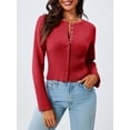 thumbnail image 2 of Women's Cropped Sweater Buttoned Long Sleeve V-Neck Ribbed Knit Slim Fit Pullover Crop Top, 2 of 5