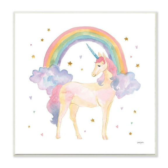 The Kids Room by Stupell Cute Unicorn Kids Nursery Rainbow Watercolor Design Wall Plaque Art by Jenaya Jackson