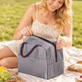 thumbnail image 3 of Lunch Bag, Portable Striped Foil Lining Thermal Insulated Tote with Handle Reusable Bento Box Food Storage Carrier Work Picnic Travel Outdoors Light Weight Pouch Black, 3 of 5