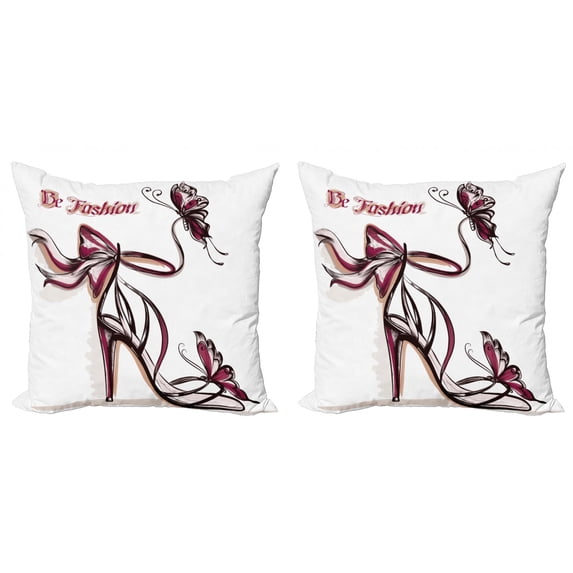 Ambesonne Pink Throw Pillow Cover 2 Pack, Classy High Heels Fashion, 24", Dried Rose Black