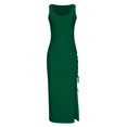 thumbnail image 4 of Summer Dresses for Women Trendy Sleeveless Boho Ribbed Drawstring Sundress Ruched Sexy High Slit Bodycon Maxi Dress, 4 of 5
