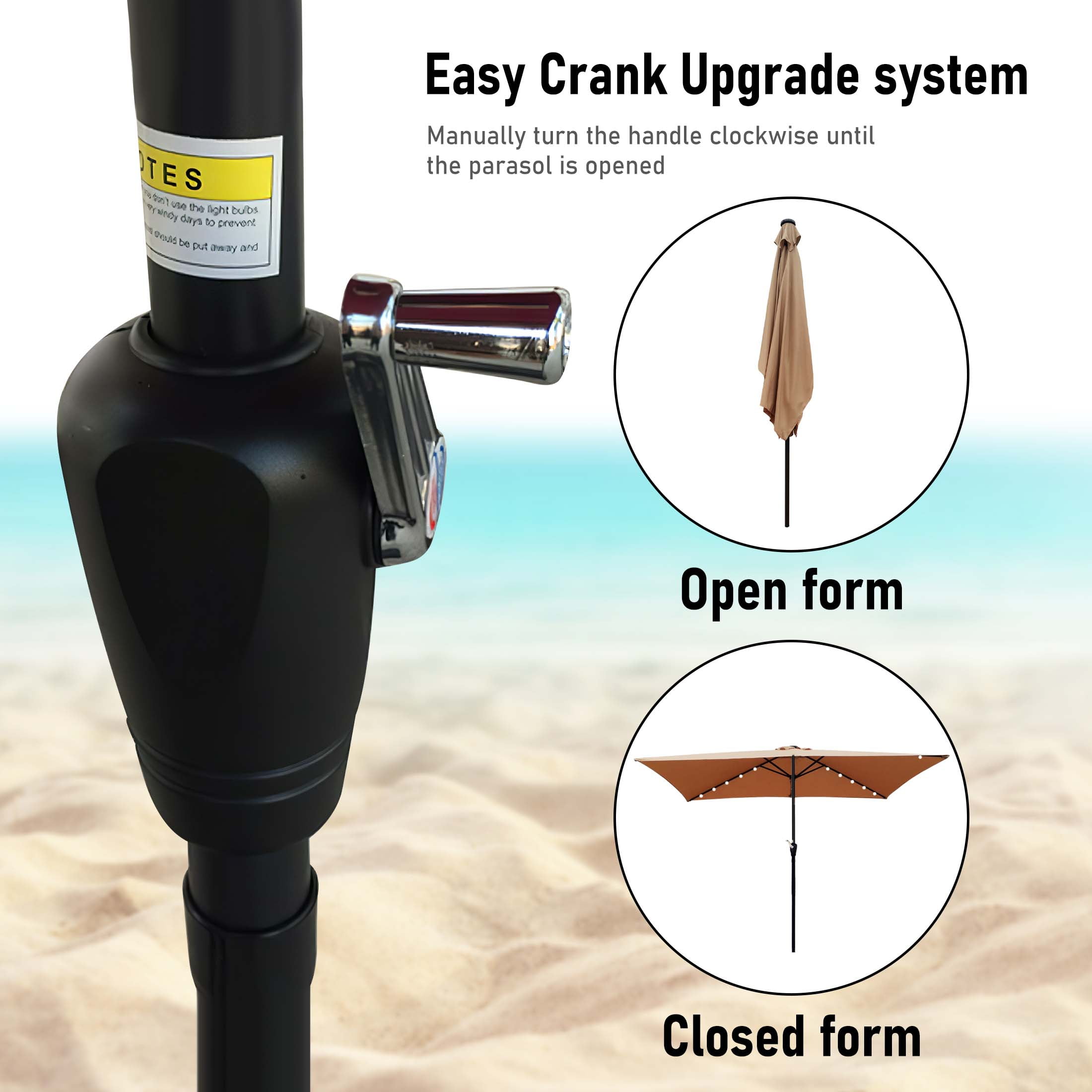 Aukfa 10 x 6.5ft Rectangular Patio Solar LED Lighted Outdoor Umbrellas for Market Beach Pool - Brown