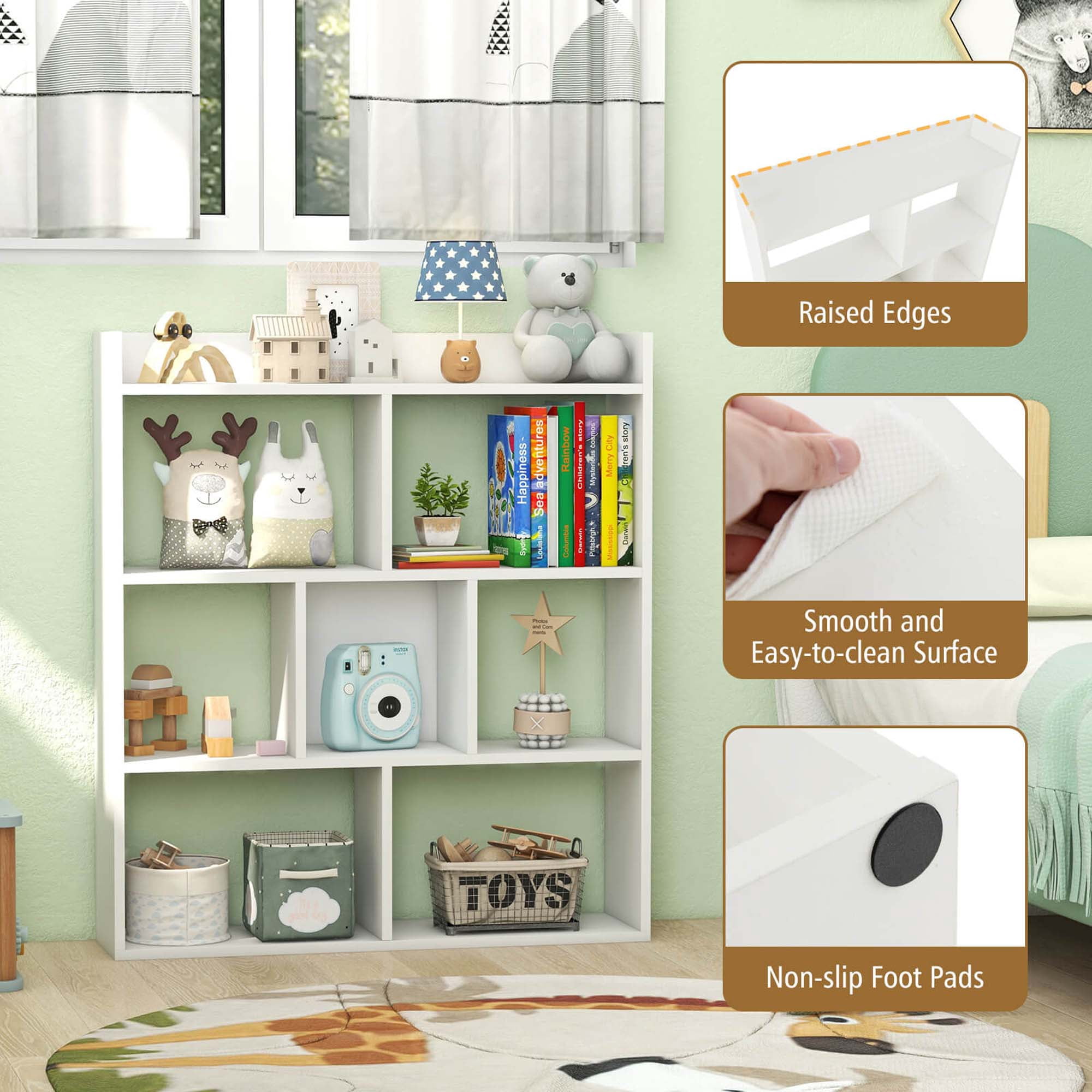 Costway 1 PCS 7-cube Bookcase Open Storage Shelf with Anti-tipping Kits for Living Room White