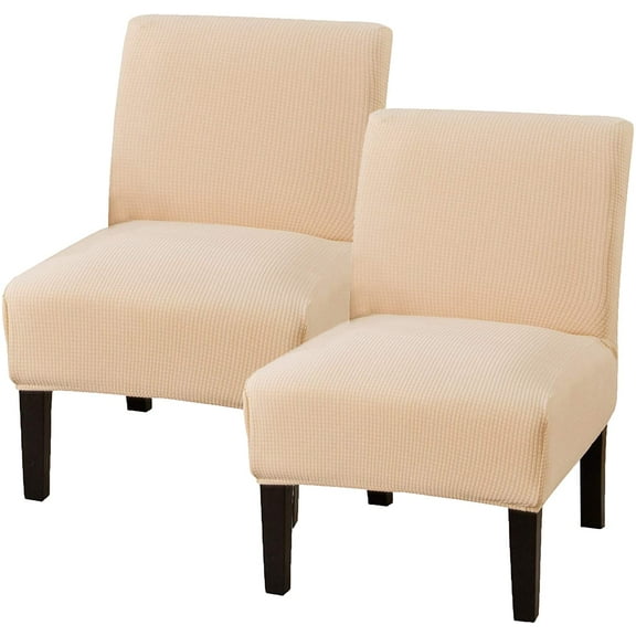 2 Pack Armless Accent Chair Covers, Stretch Knitted Slipper Chair Couch Slipcover Furniture Protector, Beige