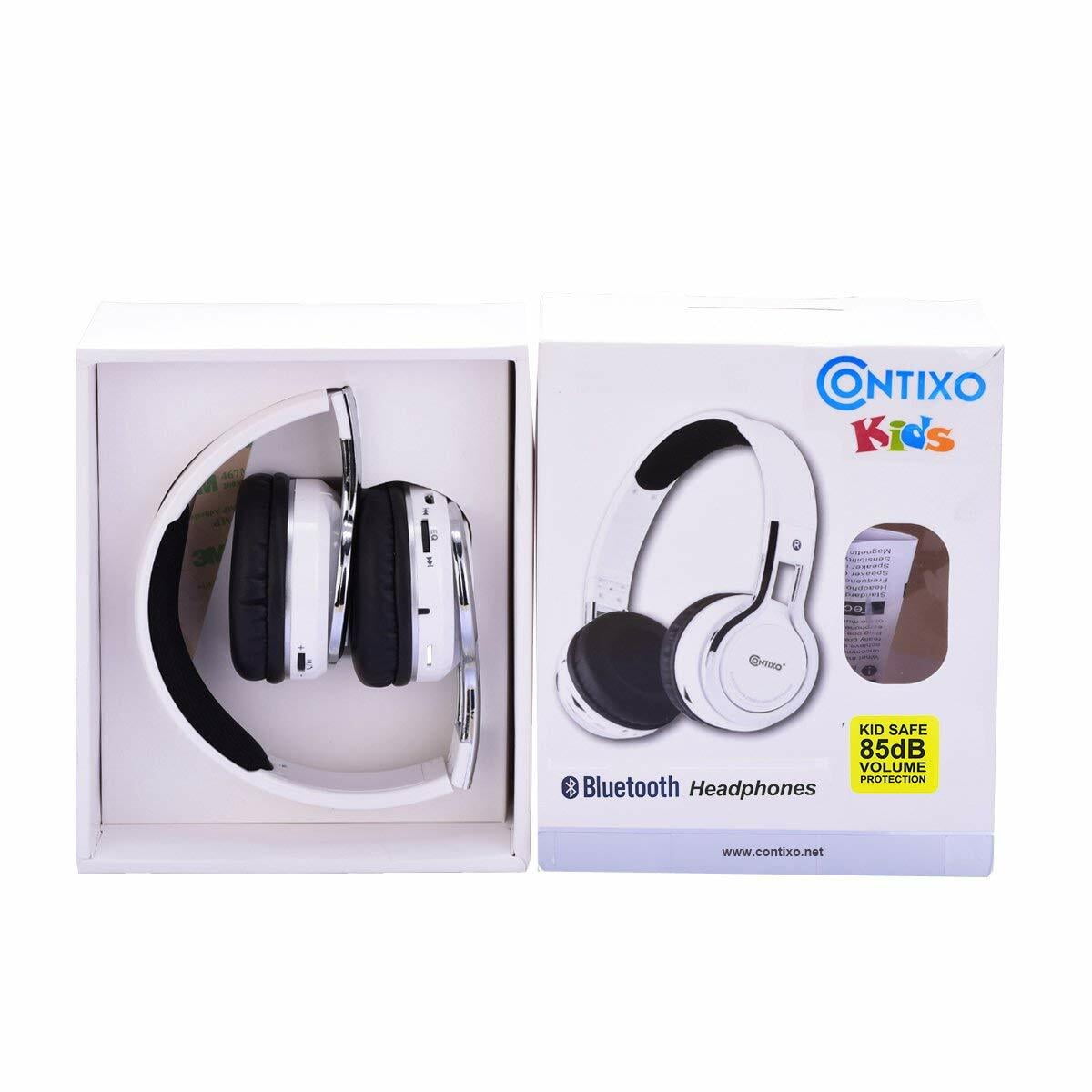 Contixo Kids Headphones, Wireless and Wired Headphones with Built-In Mic and SD Player, White