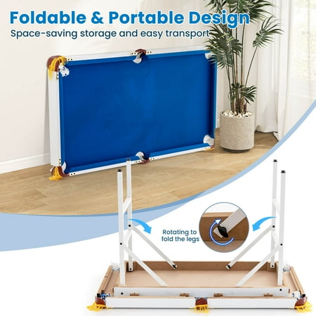 Costway 47'' Folding Billiard Table Pool Game Table for Kids w/ Cues & Chalk & Brush Blue - Blue