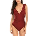 thumbnail image 2 of xiaxaixu Women One Piece Swimsuit Deep V Neck Ruffle Trim Monokini Swimwear, 2 of 5
