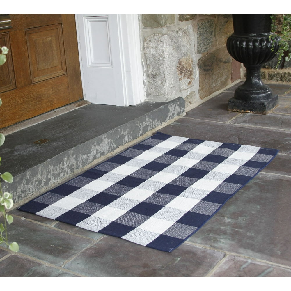 NANTA Navy and White Rug Cotton Buffalo Plaid Rug Buffalo Check Rug