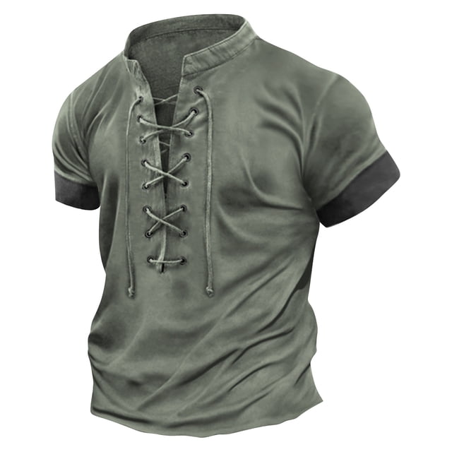 Men's Retro Tie Casual Color Matching Short Sleeved T-shirt M