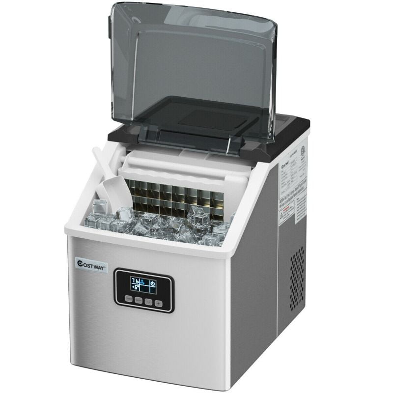 costway 48 lbs stainless self-clean ice maker with lcd display in stock