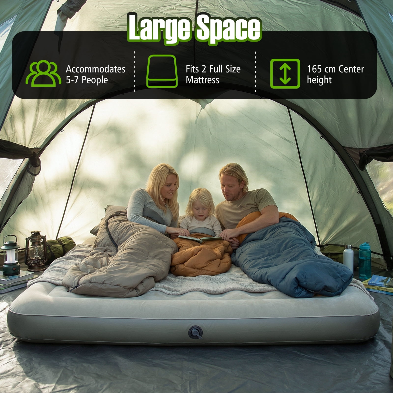 Costway Inflatable Camping Tent with Screened Porch, Mesh & Transparent Windows, Door