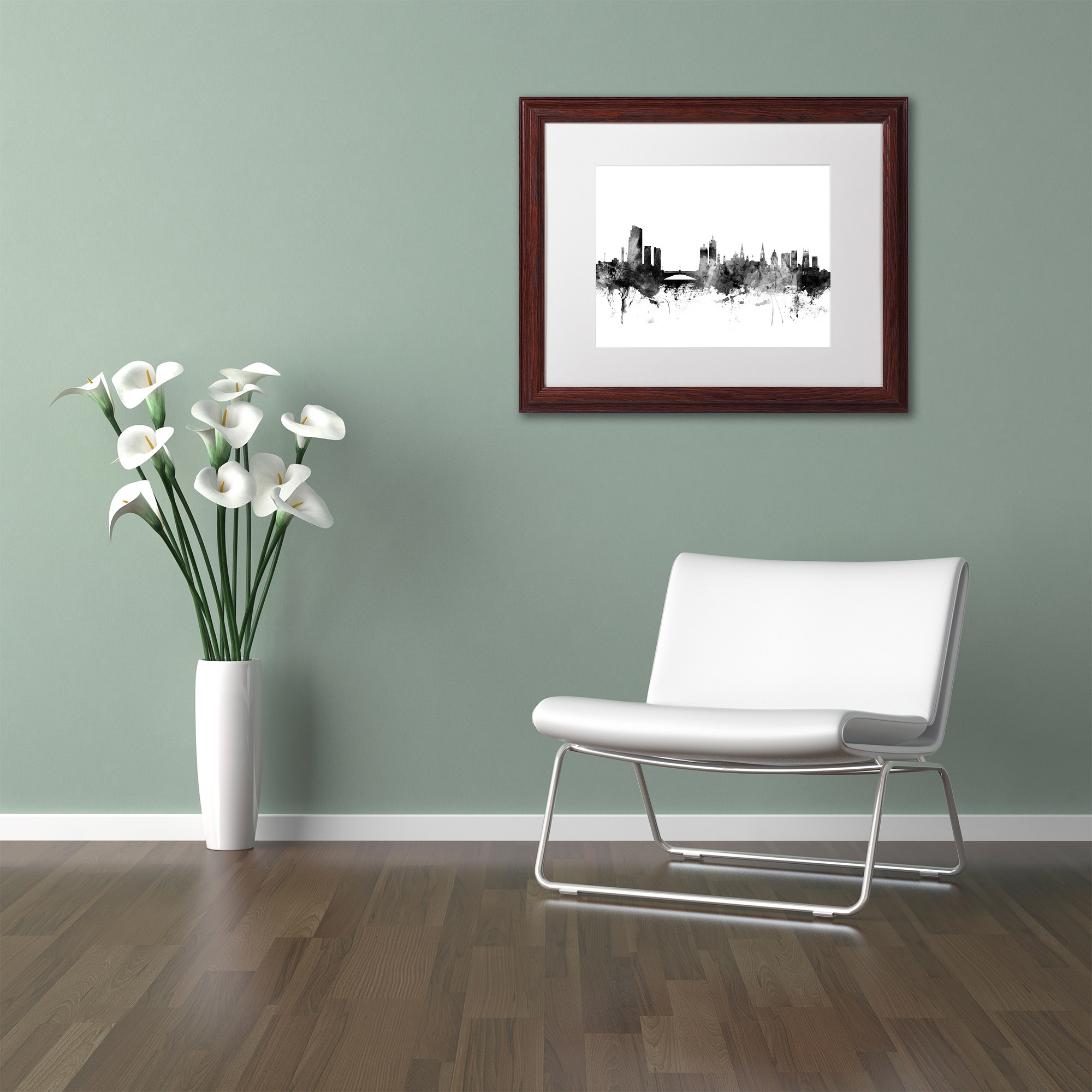 Trademark Fine Art "Leeds England Skyline B&W" Canvas Art by Michael Tompsett, White Matte, Wood Frame