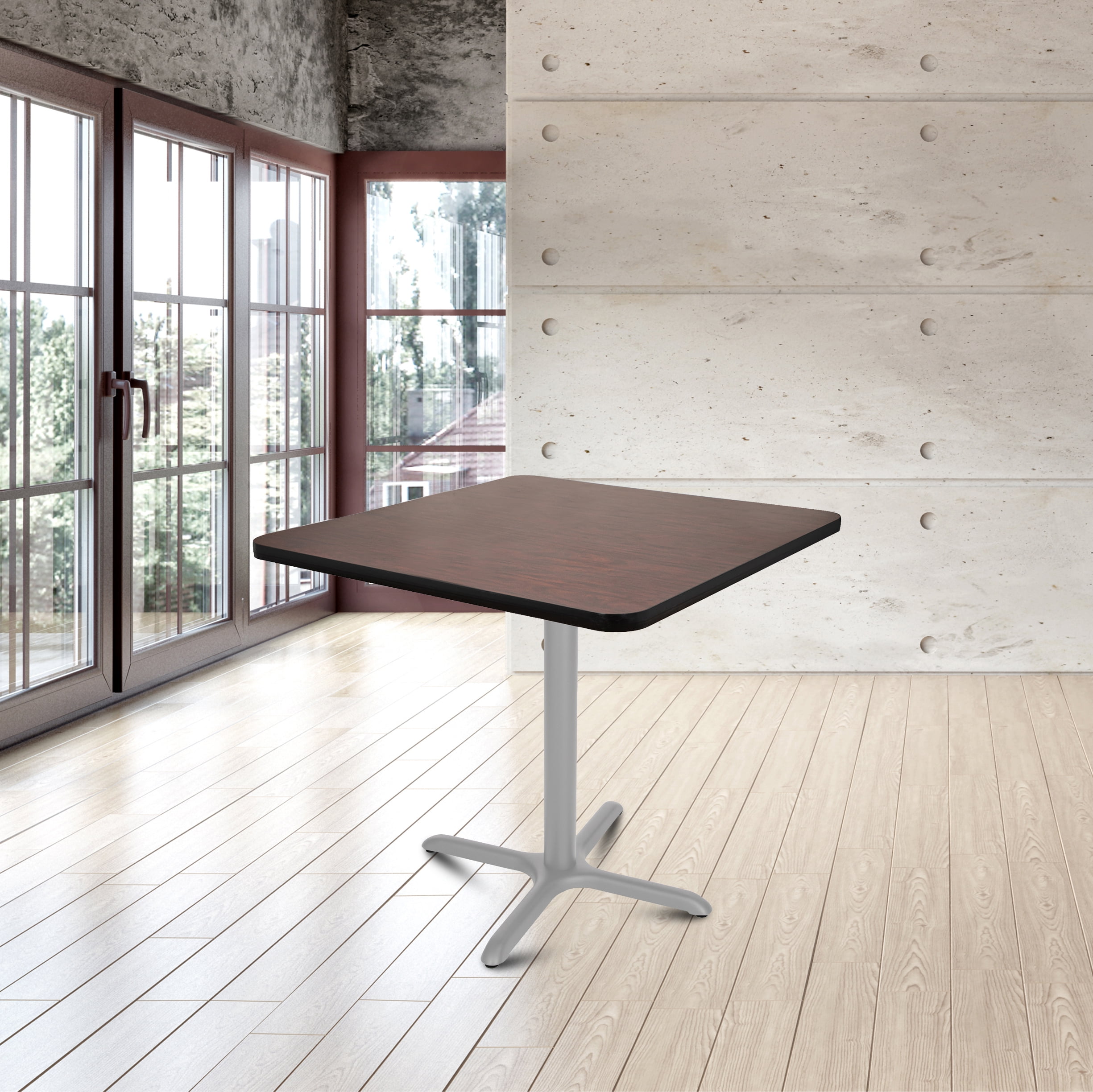 Hampden Furnishings Bennet Collection Steel Frame 36" Square Top, X Base, 30" Height, Cafe Table Grey Frame/Mahogany Top