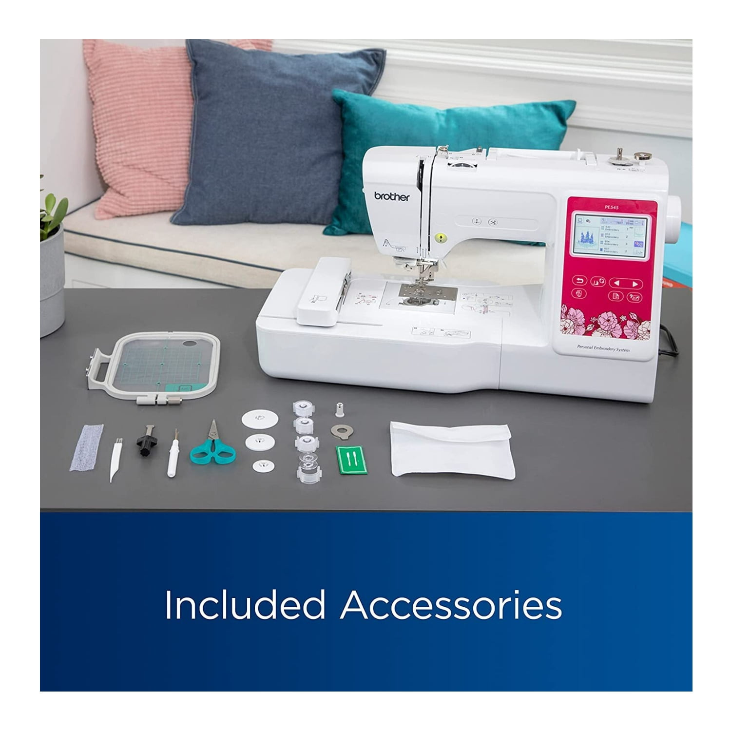 Brother Elite PE545 3.7-Inch Computerized LCD Touch Display Embroidery Machine Bundle with Magnetic Hoop (2 Items)