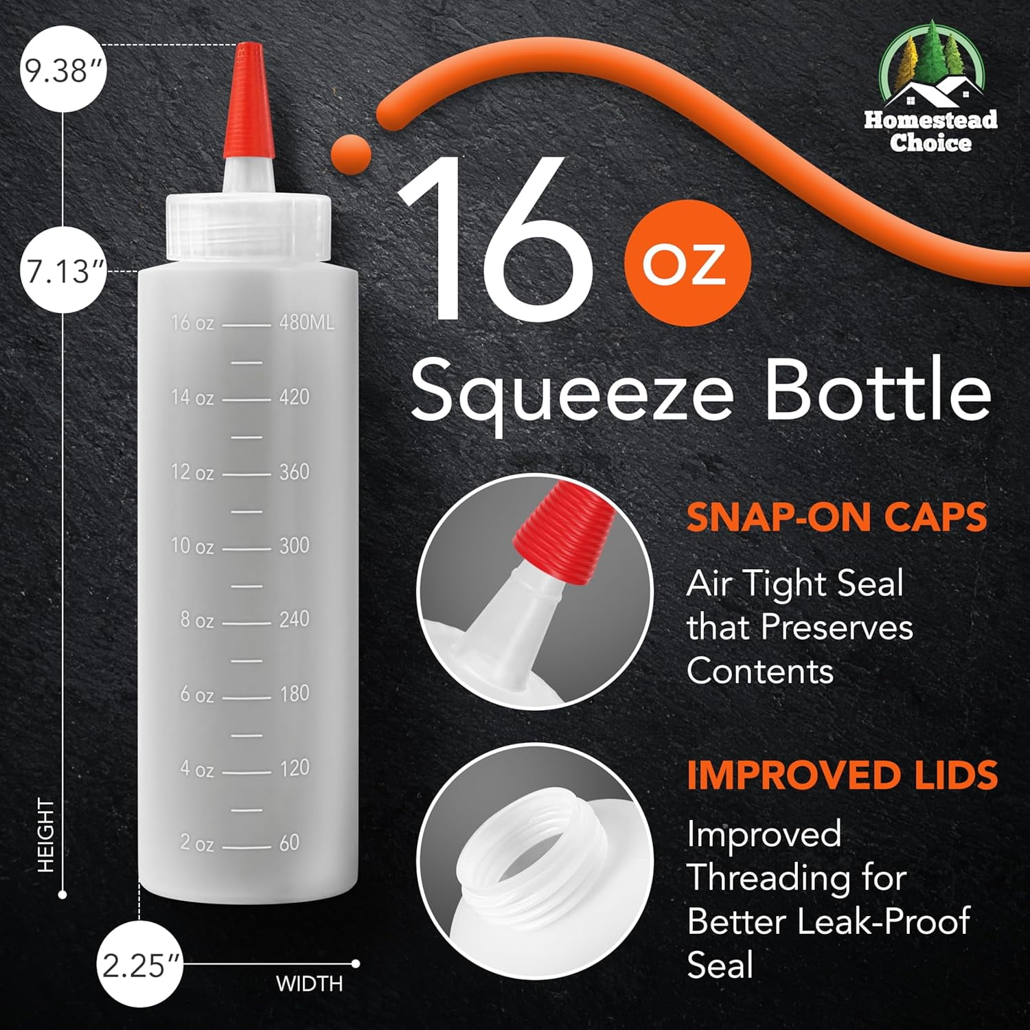 2-pack Plastic Squeeze Bottles for Sauces - 16oz Condiment Squeeze Bottles for Liquids - BPA Free Squirt Bottle with Cap - Ketchup, Syrup, Oil, Dressings, Honey & Arts and Crafts