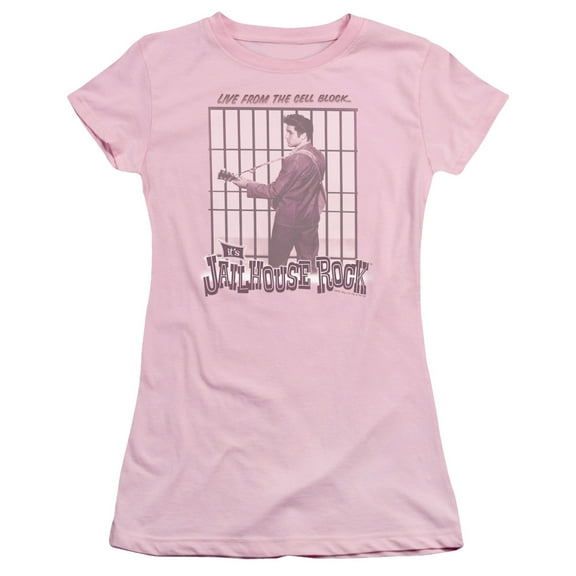 Elvis Presley Cell Block Rock Junior Women's Sheer T-Shirt Pink
