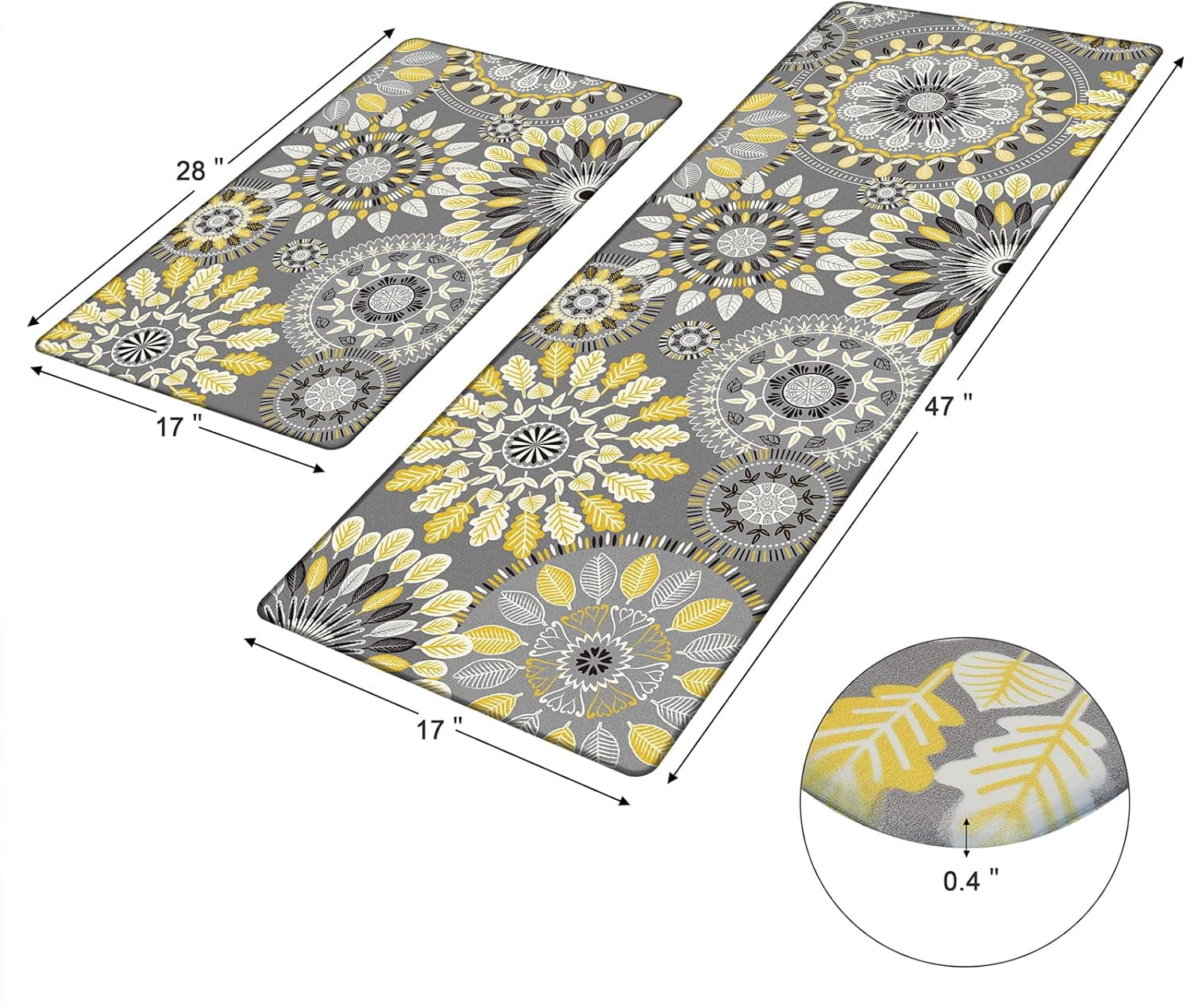 Boho Kitchen Rugs Set of 2 Anti Fatigue Mats for Kitchen Floor Cushioned Kitchen Rugs and Mats Non Skid Waterproof Kitchen Runner Comfort Standing Mat Yellow