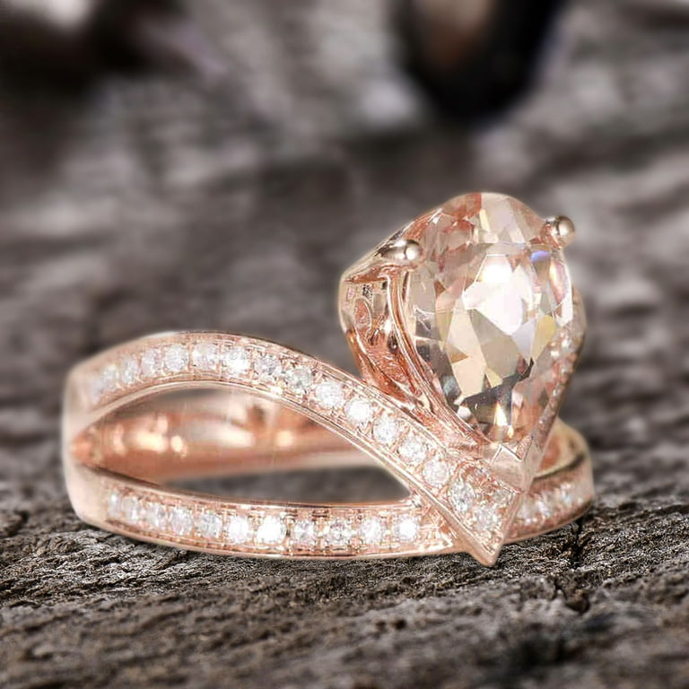 11x8mm Pear Cut 4 Carat Morganite Engagement Ring Diamond