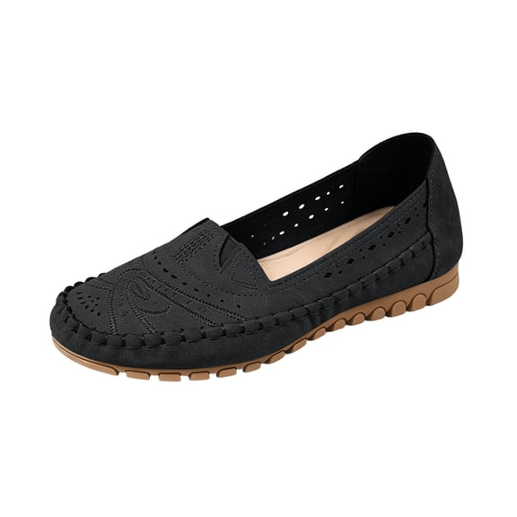 Women's Orthopedic Leather Loafers Comfortable Lightweight Slip-On Flats Casual Comfort Walking Shoes Moccasins Driving Walking Shoes Black 8.5