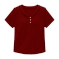 thumbnail image 5 of Siminsem Women's Casual Loose Fit V Neck Tunic Top Textured Short Sleeve Pullover with Button Decor Dressy Blouse Cute Lightweight Top for Spring and Summer, Wine, 3XL, 5 of 5