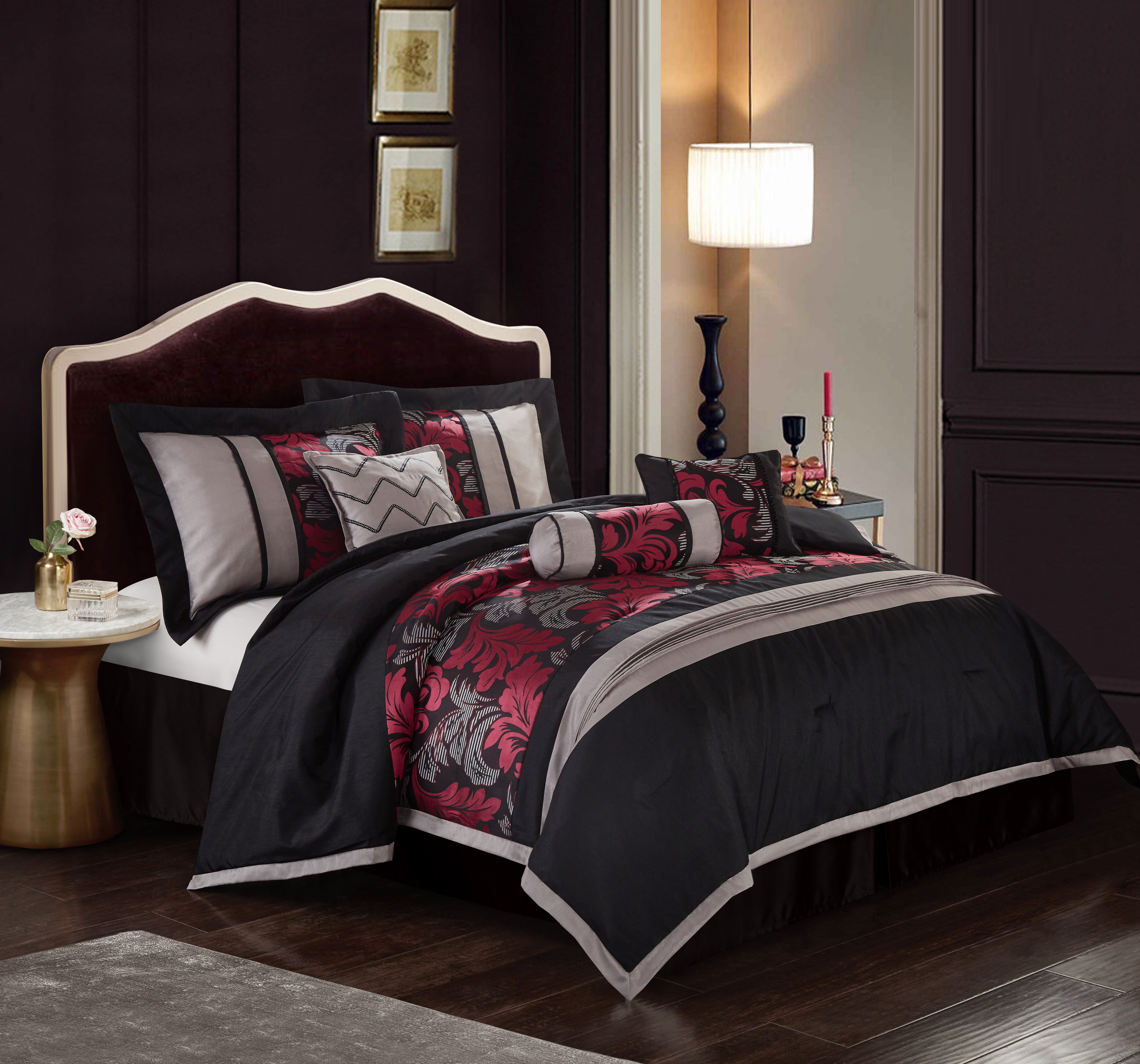 Lanco Jensen 7 Piece Comforter Set Red California King Com Lanco Jensen 7 Piece Comforter Set Red, Red California King Bedding