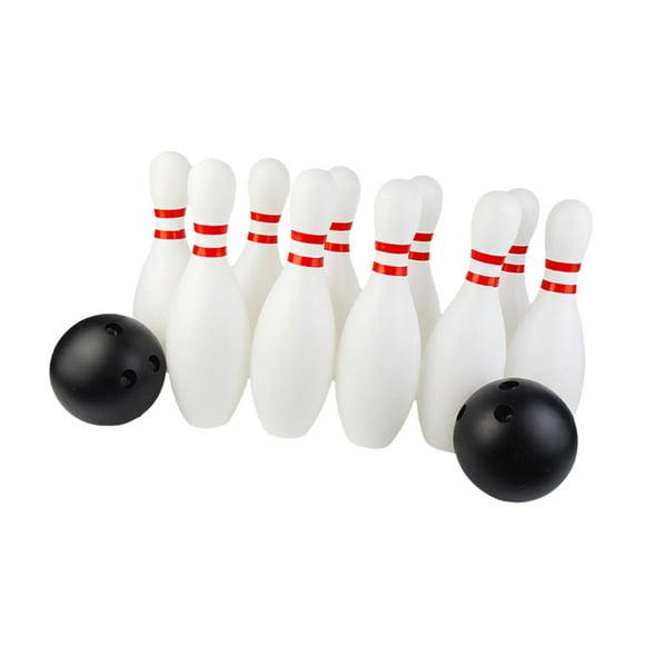Ruiboury Kids Bowling Set Family Game 10 and 2 Pin Balls for Backyard Playground Lawn 30cm white black 30cm