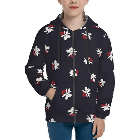 

Hoodies for Women Red Floral flower Long Sleeve Sweatshirt Drawstring Zip Up Hoodie with Pockets Teen Girl Clothes