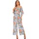 thumbnail image 4 of Verano de las mujeres Floral sin tirantes con volantes de manga corta de cintura alta pantalones de pierna ancha Casual suelto mono azul claro PeonyX de talla grande, 4 of 5