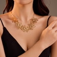 thumbnail image 3 of NICKSUN 18K Gold Plated Stainless Steel Hammered Hollow Flower Choker, Irregular Textured Petal Floral Statement Necklace, Vintage Luxury All-Match Women’s Neck Jewelry, 3 of 7