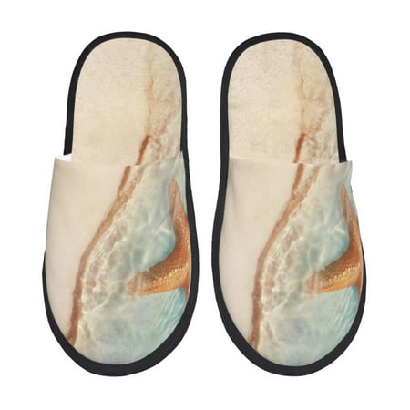 Balery Starfish On The Sand Beach Slient Indoor Furry Fleece Comfort House Shoes Soft Non-Slip Home Shoes Cotton slippers House Slippers-- Medium